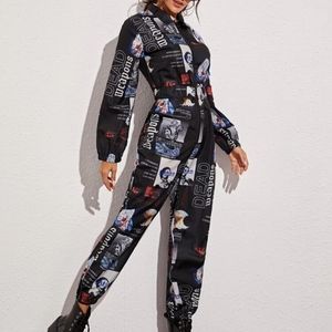 Romwe black / overalls /jumpsuit / windbreaker